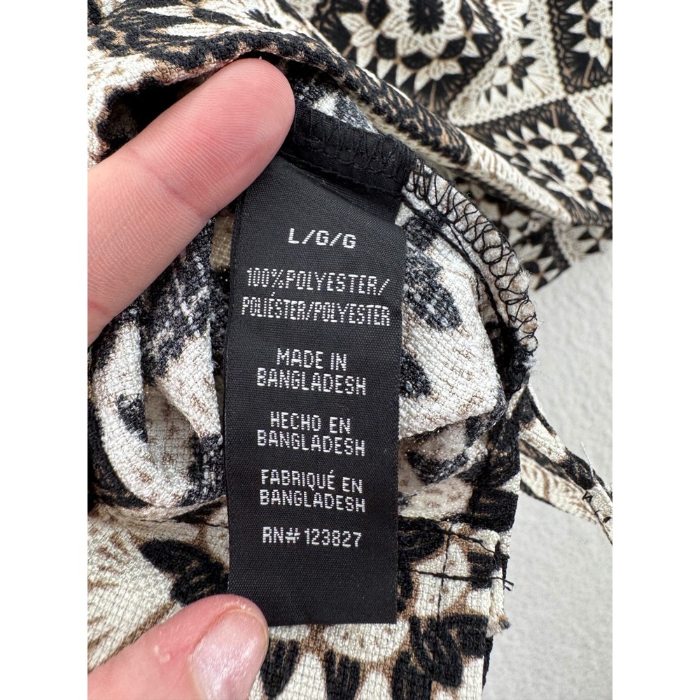 Malibu - Button Down Shirt Linen Look Geometric Tile - Black/Natural - L - Mens - Picture 8 of 10